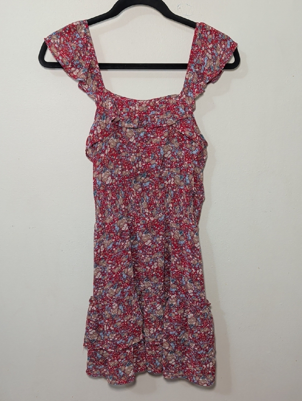 Made with Love Floral Ruffled Sundress in Red + Blue Summer Women's Size S